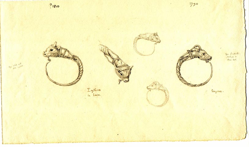21 - 1810 or 1790, sketches of ornate bangle with animal head